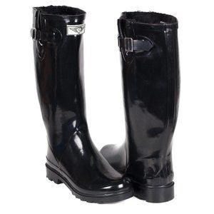 Women Faux Fur Lined Tall Rainboots, RB-1530, Black